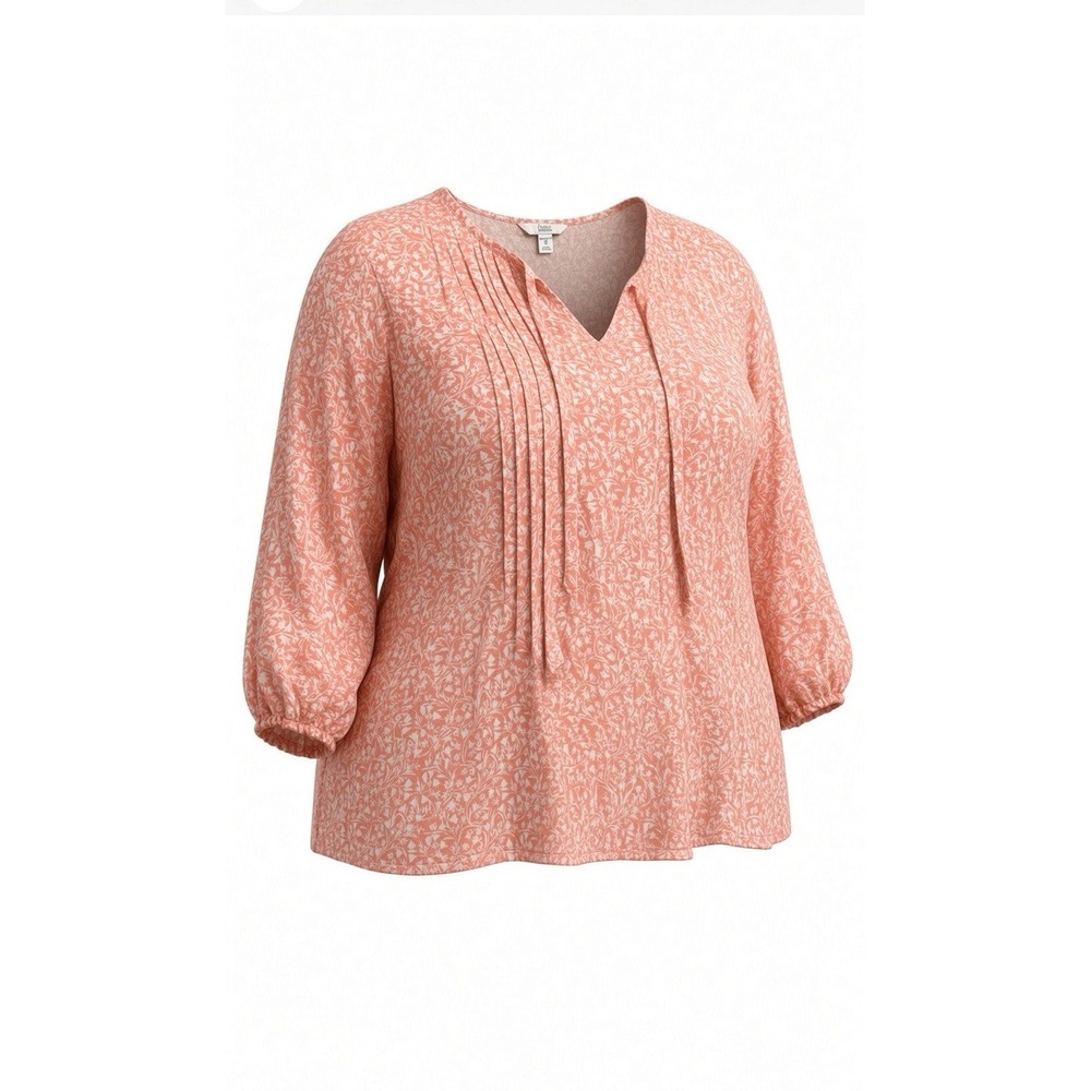 Croft & Barrow 2X Pink Coral Floral Blouse 100% Rayon Plus Size Peasant Style